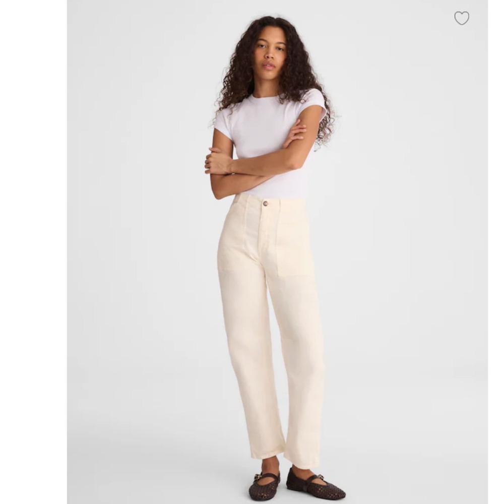 Madewell The Darted Barrel-Leg Utility Pant Vanilla Cream 31 NWT capsule basic